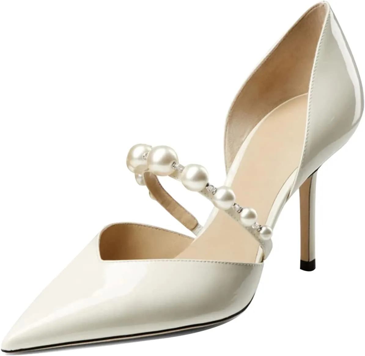JiaBinji Women Pearl Heels Strappy Sandals Pointed Toe Backless Stiletto Slip On Pumps Dress Bridal Party Pumps
