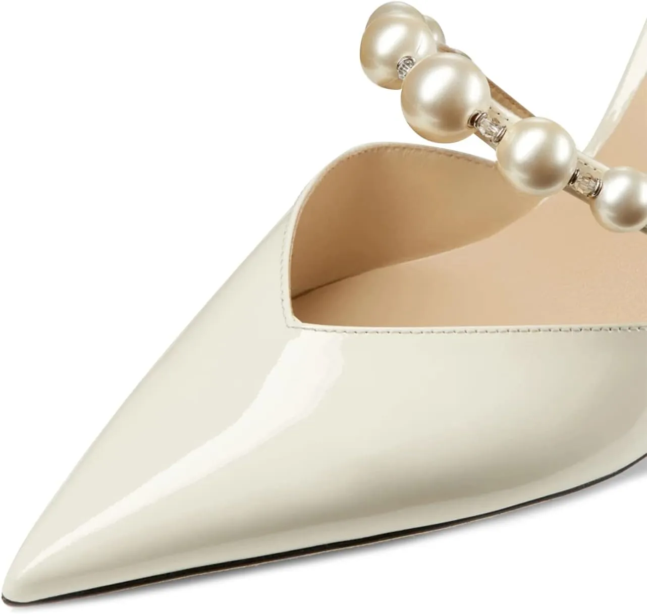 JiaBinji Women Pearl Heels Strappy Sandals Pointed Toe Backless Stiletto Slip On Pumps Dress Bridal Party Pumps