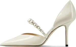 JiaBinji Women Pearl Heels Strappy Sandals Pointed Toe Backless Stiletto Slip On Pumps Dress Bridal Party Pumps