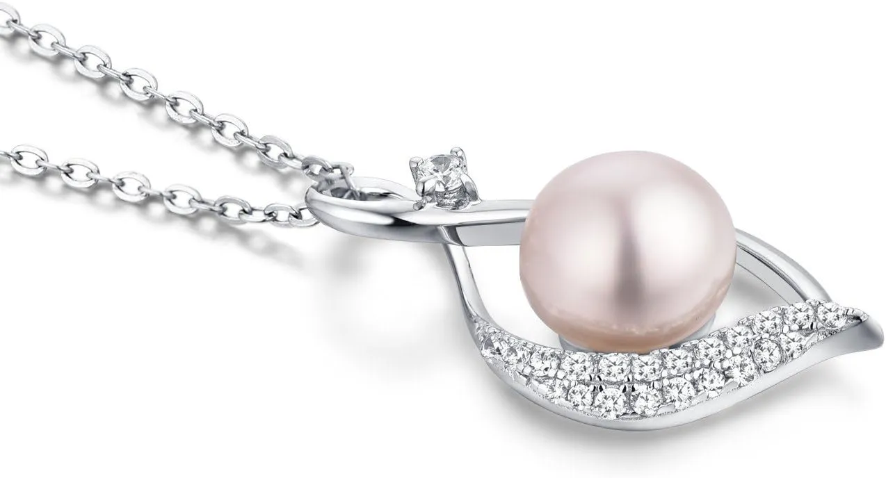 JO WISDOM Freshwater Cultured Pearl Pendant Necklace for Women in Sterling Silver,Infinity Design Necklace with 9mm Pearl and 2mm Gemstone