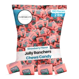 Jolly Rancherrs Chews Candy - Strawberry Flavor - 190 Pieces of Intense Strawberry Blast - Individually Wrapped Delicious Candy Chews for Birthdays, Easter, Christmas & Pantry (2 lbs)