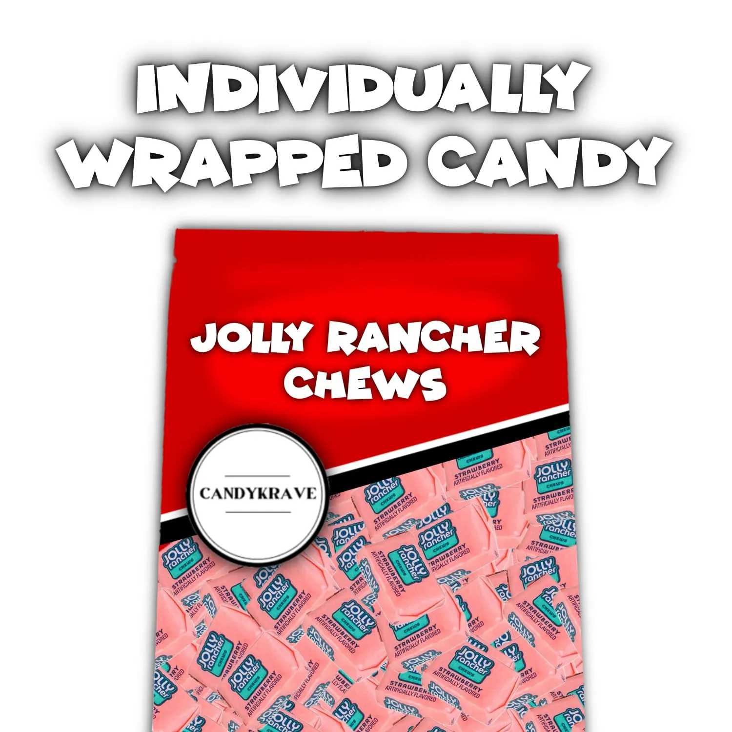 Jolly Rancherrs Chews Candy - Strawberry Flavor - 190 Pieces of Intense Strawberry Blast - Individually Wrapped Delicious Candy Chews for Birthdays, Easter, Christmas & Pantry (2 lbs)