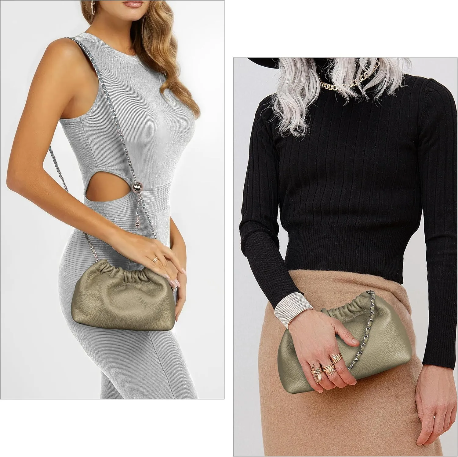 Joryin Trendy Dumpling Women's Crossbody Bag - Evening Clutch Vegan & Genuine Leather Hobo Cloud Purse