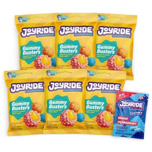 JOYRIDE Gummy Busters - 3.5 oz 6-Pack Bundle with 2.5oz Glacial Peppermint Gum, Low Sugar, Low Calorie Snacks, Dye Free and Plant Based Candy (7 Items)