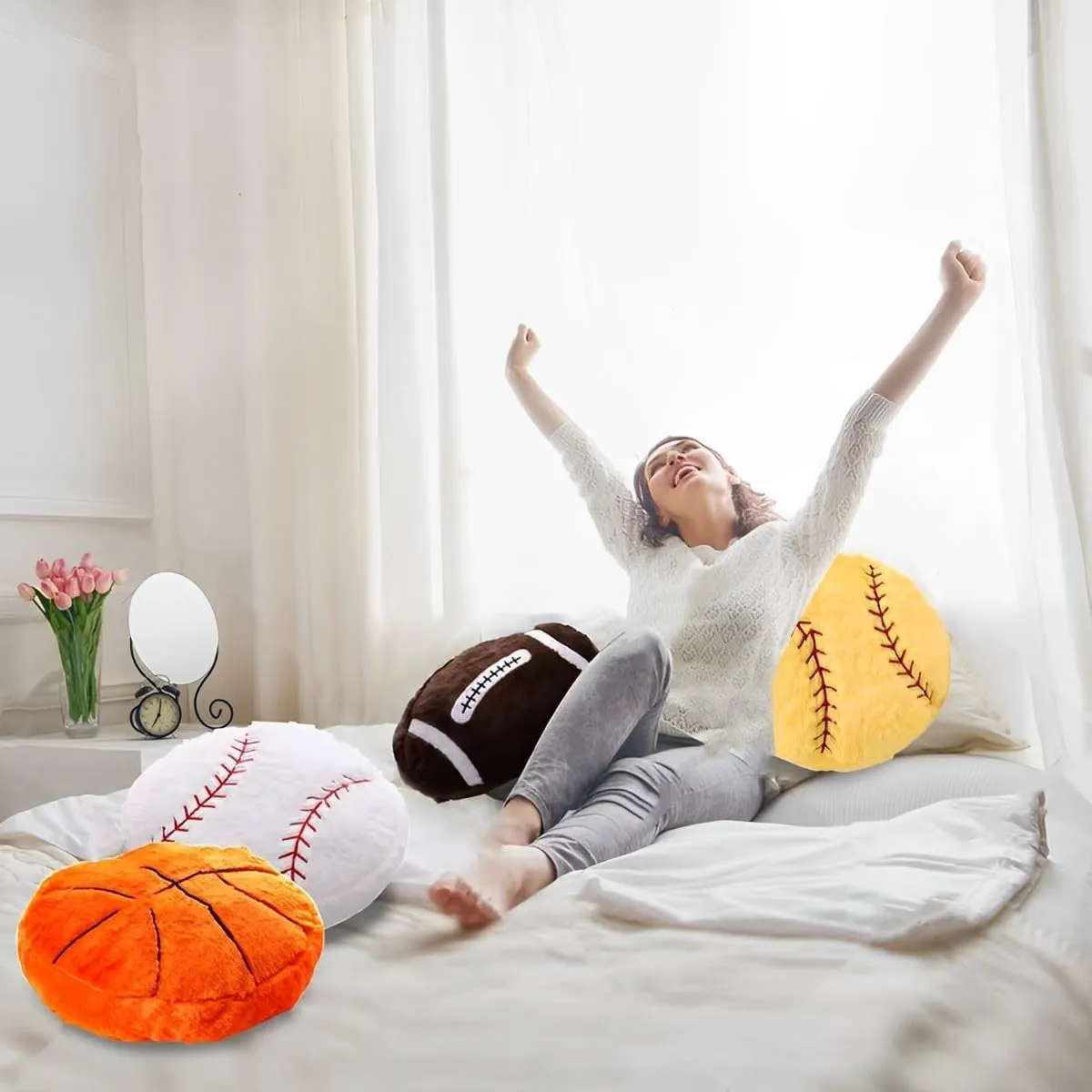 JPORSHU 2Pcs Basketball Sports Fluffy Soft Throw Pillow Toy, Basketball Plush Sport Theme Cushion, Sphere Toys Gift for Kids Boy Girls Children Room Decoration