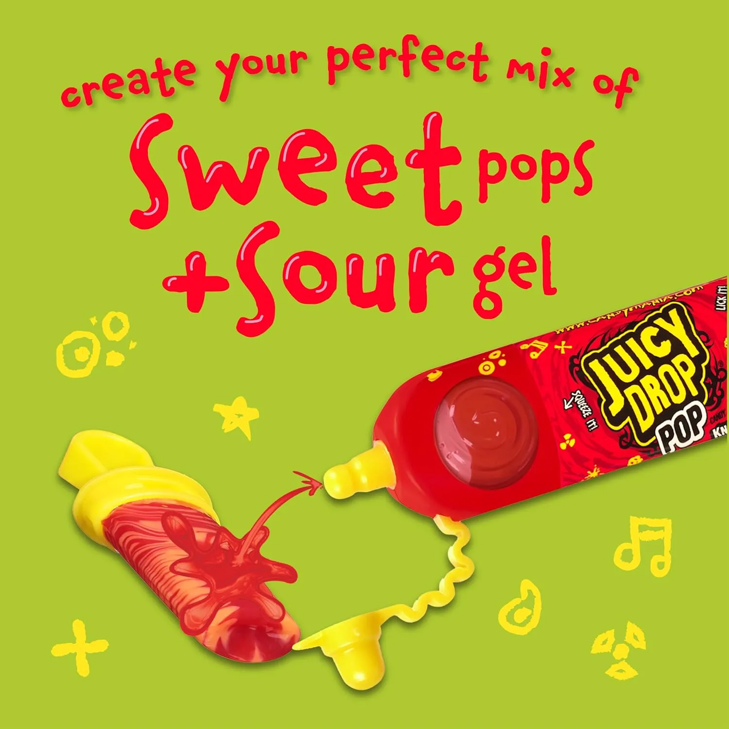 Juicy Drop Sweet & Sour Lollipop Variety Party Pack - 9 Count Sweet Lollipop Suckers & Sour Gel in Assorted Fruity Flavors - Fun Sour Candy For Birthdays And Parties - Sour Candy Variety