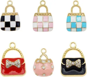 Julie Wang 36 Pieces Enamel Women Purse Bag Charms Pendant For Bracelet Earrings Keychain Jewelry Making Craft DIY Findings