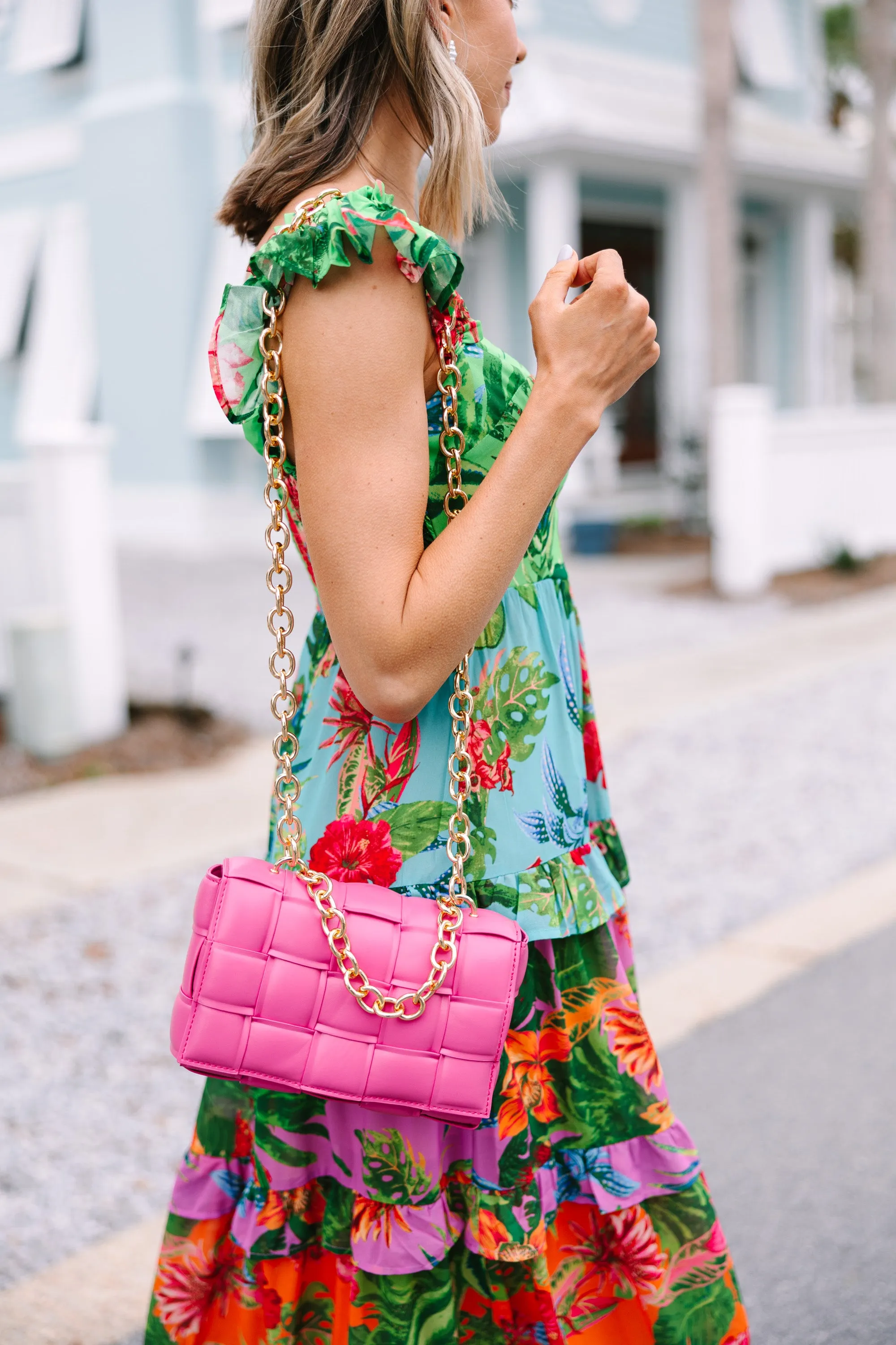 Just Think It Over Fuchsia Lattice Purse