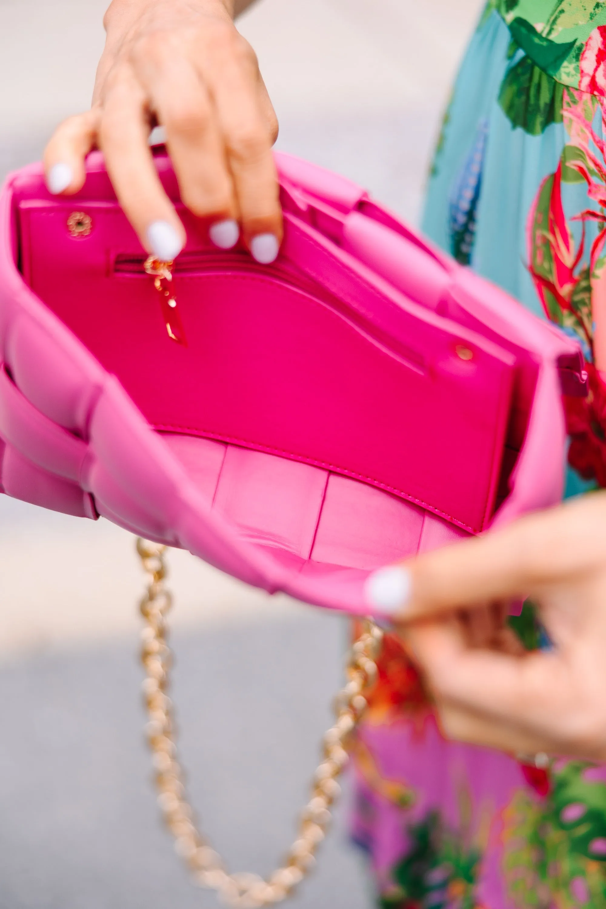 Just Think It Over Fuchsia Lattice Purse