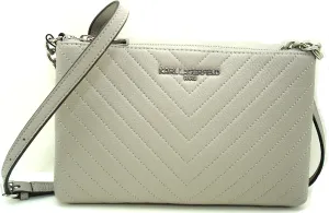 Karl Lagerfeld Paris Charlotte Pebbled Leather Crossbody Light Grey/Silver, Small
