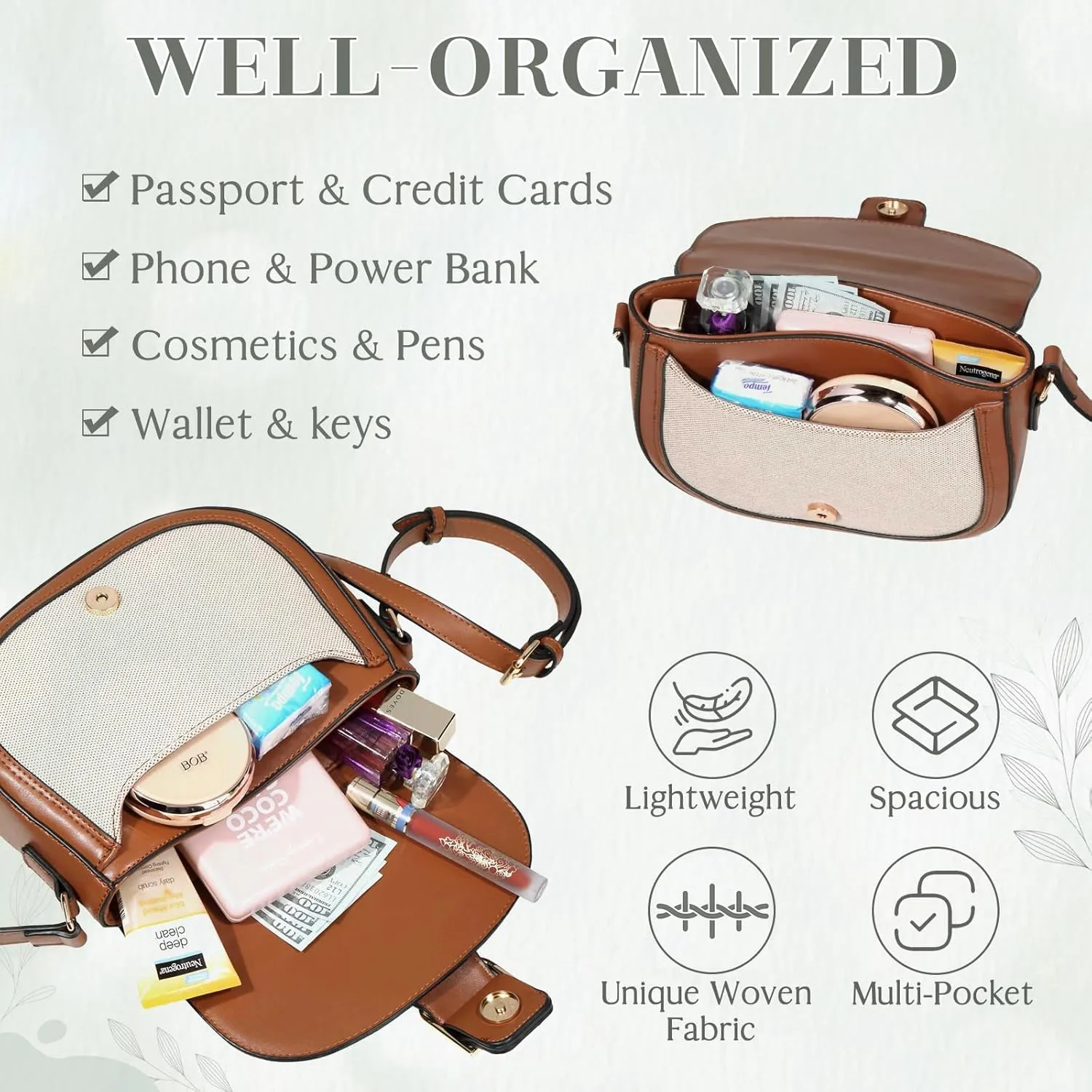 Kasqo Crossbody Bag for Women,Vegan Leather Fashion Small Shoulder Bag Ladies Handbag Saddle Purse with Adjustable Strap