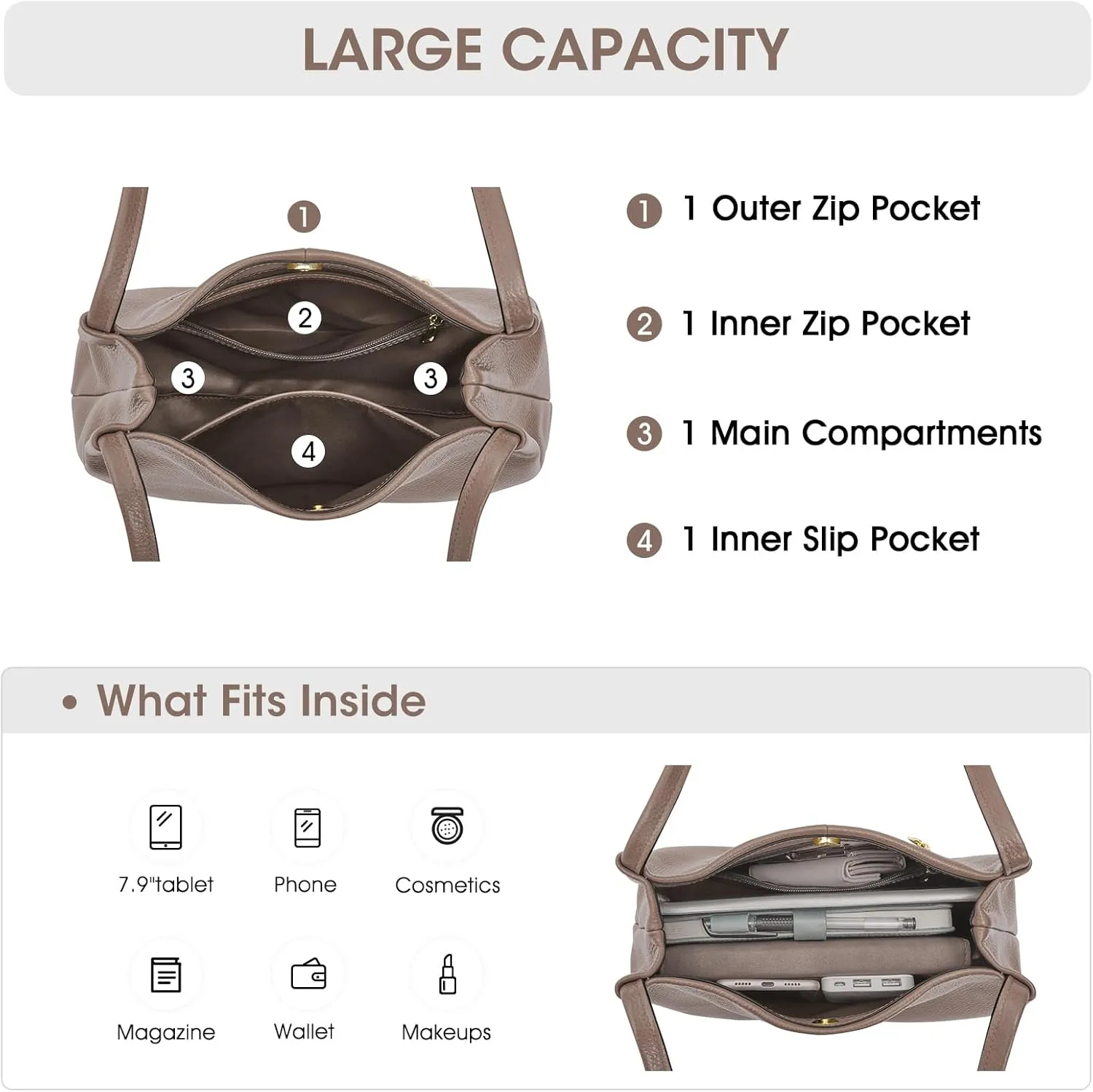 Kattee Leather Purses and Handbags for Women, Soft Genuine Leather Shoulder Hobo Bags with Top Magnetic Snap Closure