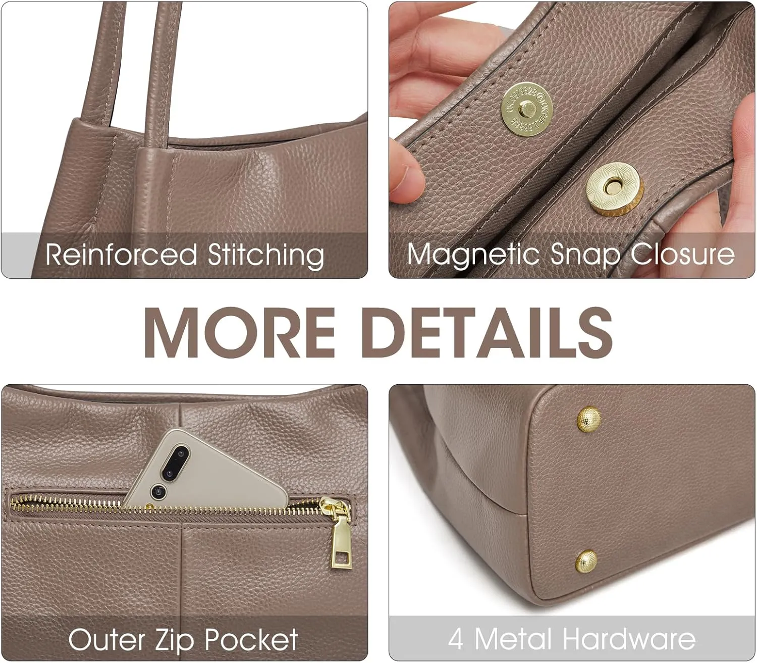 Kattee Leather Purses and Handbags for Women, Soft Genuine Leather Shoulder Hobo Bags with Top Magnetic Snap Closure