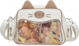 Kawaii Ita Bag Backpack with Insert Cute Cat Crossbody Shoulder Bag Big Capacity Japanese Pin Display Bag (off-white)