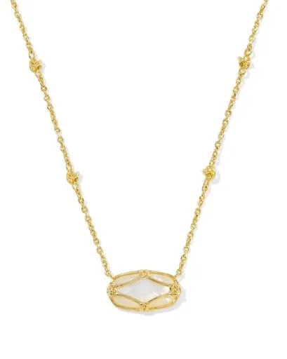 KENDRA SCOTT: Elisa Lattice Frame Necklace-Gold Ivory Mother Of Pearl
