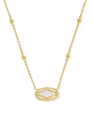 KENDRA SCOTT: Elisa Lattice Frame Necklace-Gold Ivory Mother Of Pearl