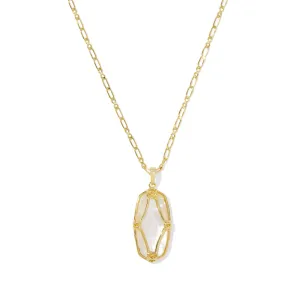 Kendra Scott Gold Elle Lattice Frame Large Long Pendant Necklace