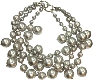 Kenneth Jay Lane 1 and 3 Row Pearl Cluster and Drops Necklaces 17" Long with Gold Hook Clasp