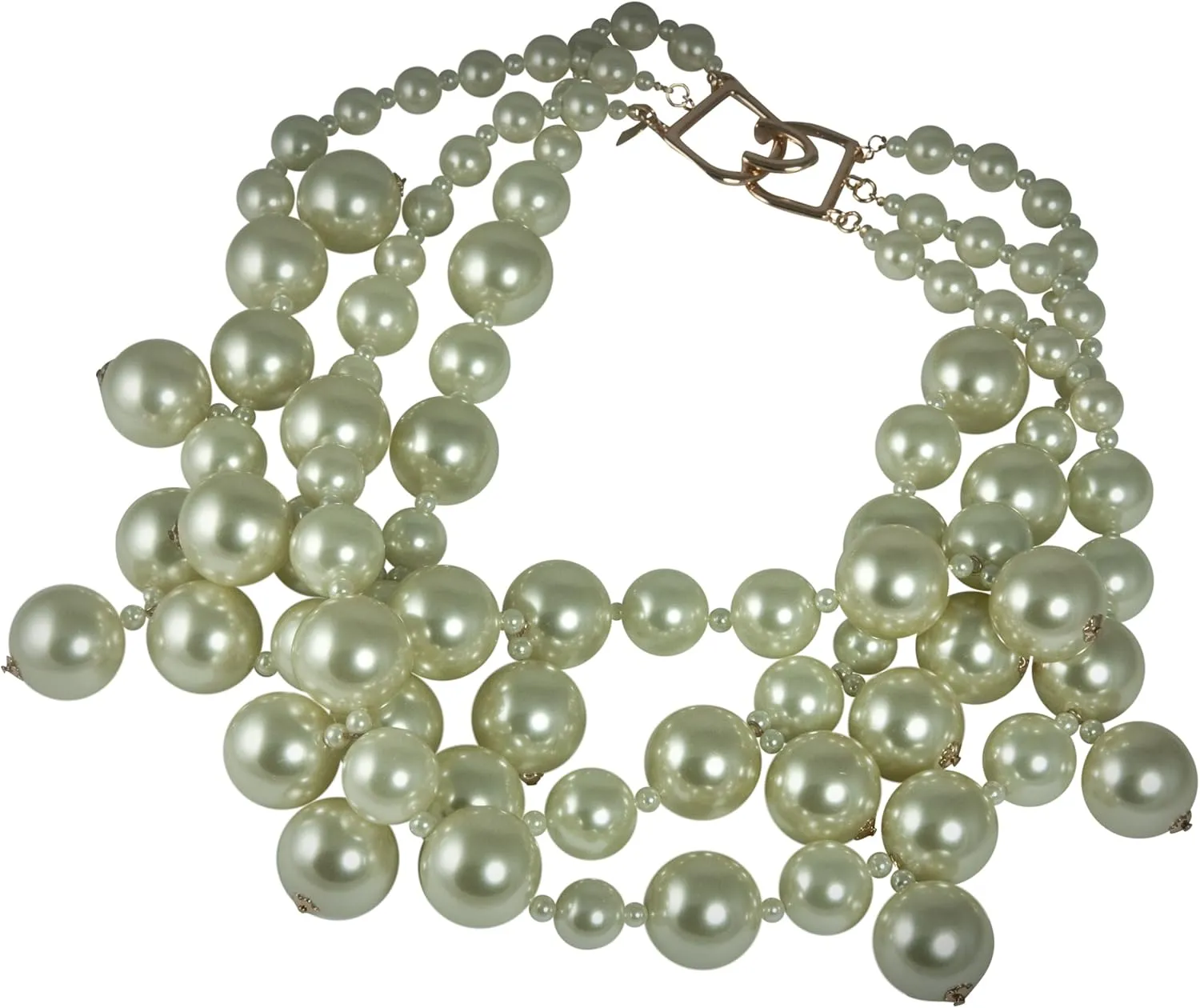 Kenneth Jay Lane 1 and 3 Row Pearl Cluster and Drops Necklaces 17" Long with Gold Hook Clasp