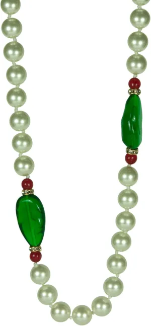 Kenneth Jay Lane, 48" INCH 10MM WHITE GLASS PEARL NECKLACE WITH GREEEN BEADS