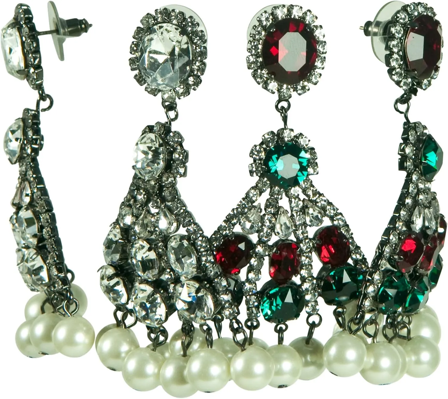 KENNETH JAY LANE-CHANDLIER EARRINGS-CRYSTAL & PEARL