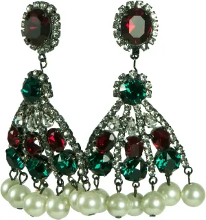 KENNETH JAY LANE-CHANDLIER EARRINGS-CRYSTAL & PEARL