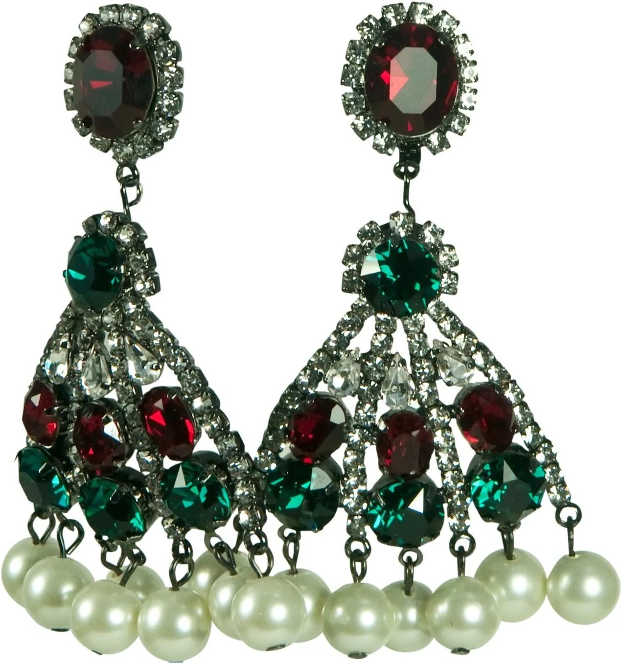 KENNETH JAY LANE-CHANDLIER EARRINGS-CRYSTAL & PEARL