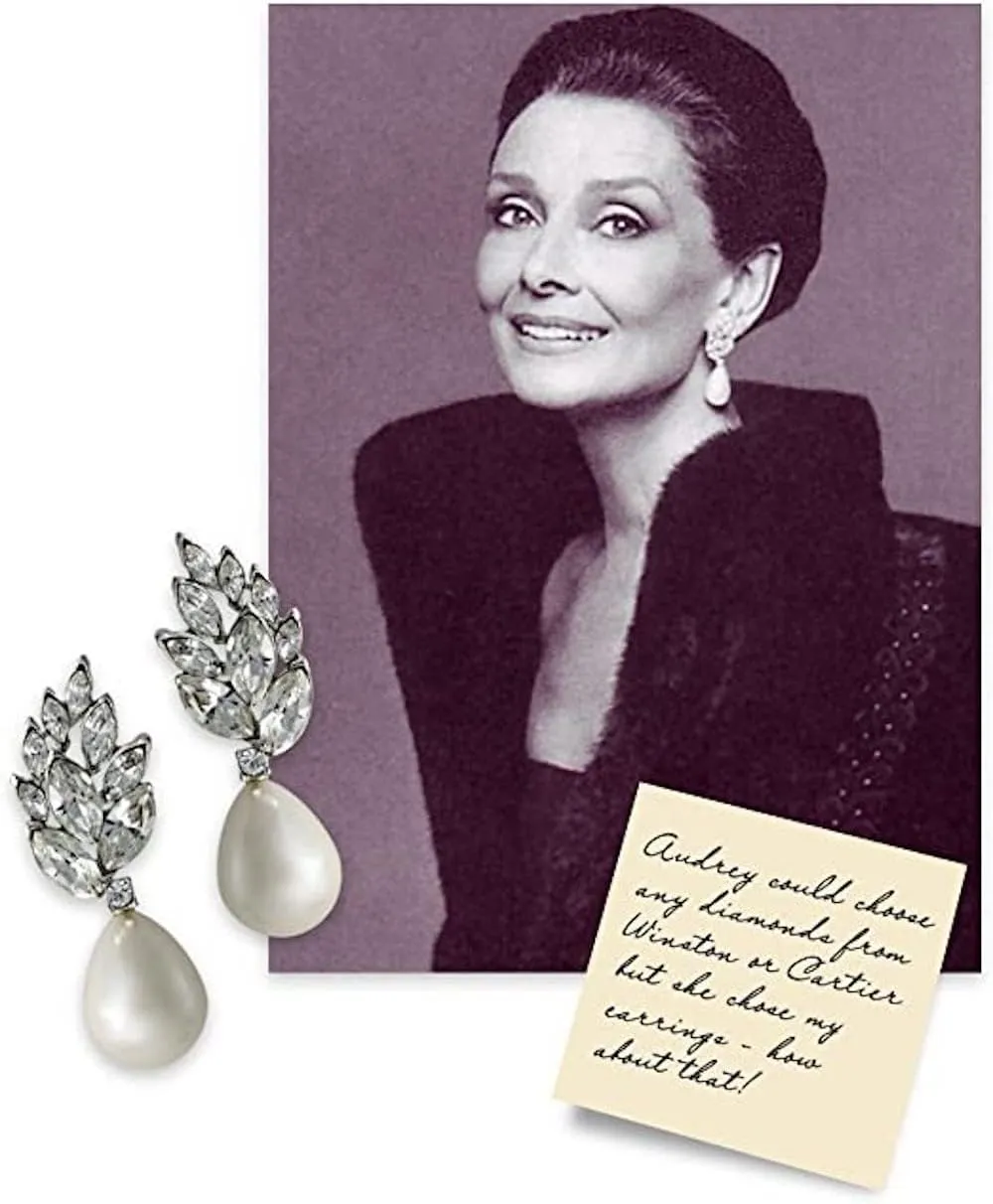 Kenneth Jay Lane Crystal and Pearl Silver Clip Earrings
