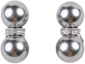 Kenneth Jay Lane Cultura Pearl and Crystal Clip-On Earrings (Double Gray Pearl)