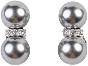 Kenneth Jay Lane Cultura Pearl and Crystal Clip-On Earrings (Double Gray Pearl)