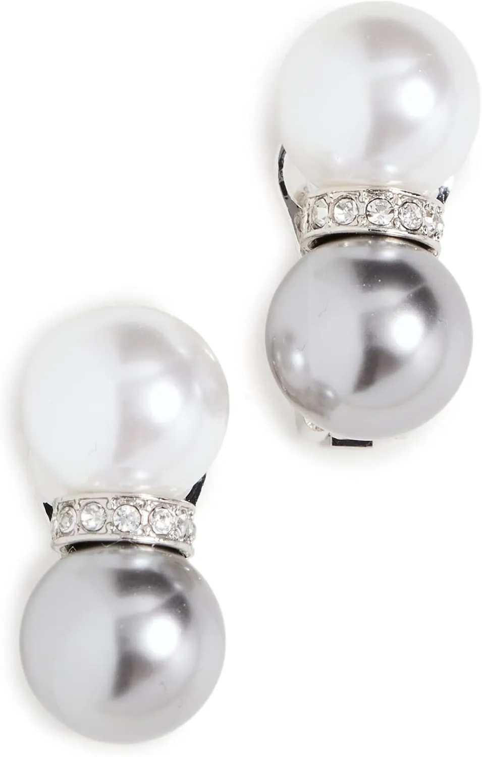 Kenneth Jay Lane Cultura Pearl Clip Earrings (Double White & Gray Pearl with Crystal)