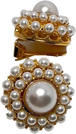 Kenneth Jay Lane, Gold & Pearl Cluster Clip Earring With Round 10mm Pearl Center