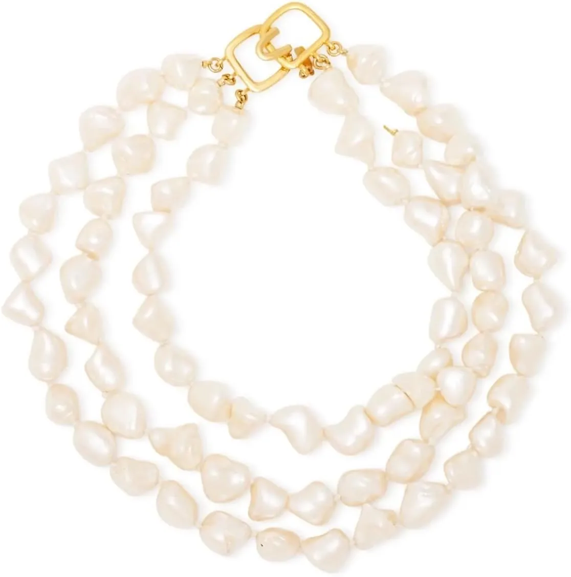 Kenneth Jay Lane Gold and Baroque and Freshwater Pearl Multi-Row Necklaces