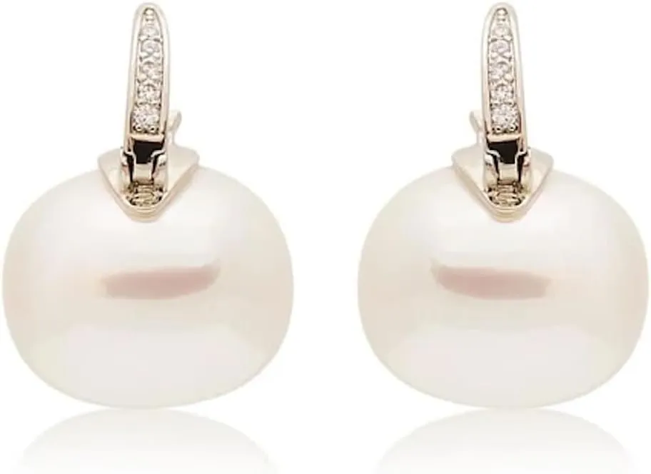 Kenneth Jay Lane Rhodium & Rhinestone Pierced Pearl Drop Earring