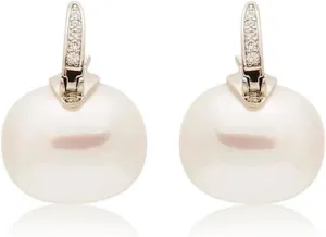 Kenneth Jay Lane Rhodium & Rhinestone Pierced Pearl Drop Earring