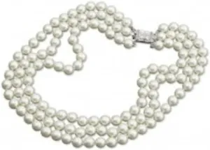 Kenneth Jay Lane Simulated Pearl Necklace Rhinestone Faux Diamond Clasp Kenneth Lane Jewelry 3 Rows 10mm Pearls Jackie Kennedy Repro