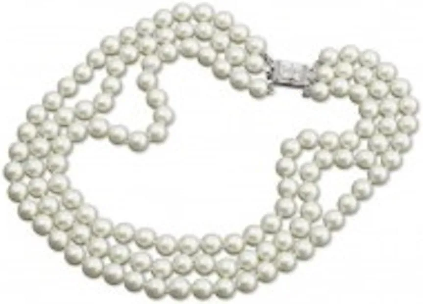 Kenneth Jay Lane Simulated Pearl Necklace Rhinestone Faux Diamond Clasp Kenneth Lane Jewelry 3 Rows 10mm Pearls Jackie Kennedy Repro