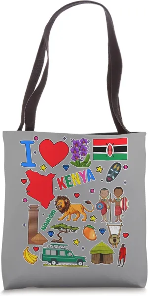 Kenyan hand drawn landmarks, Kenya map, Culture icons Tote Bag