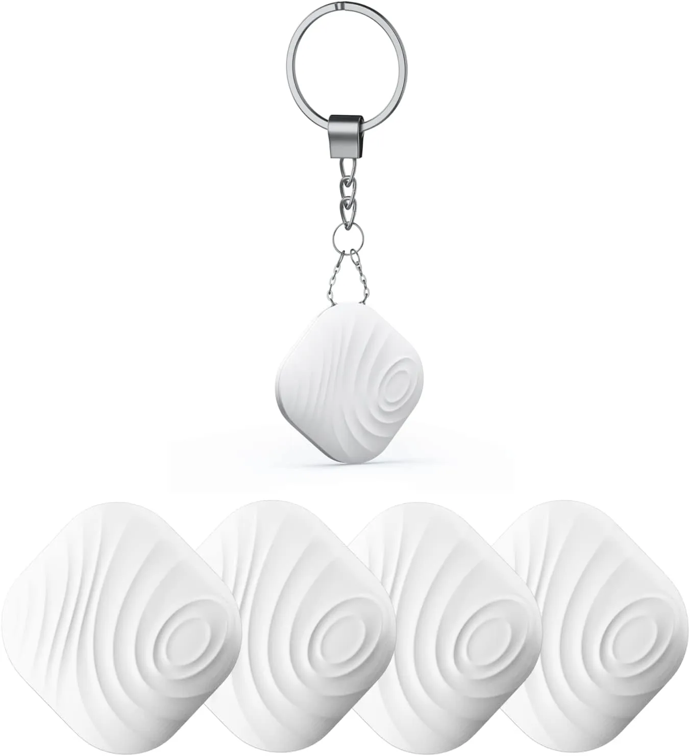 Key Finder, Bluetooth Tracker Item Locator with Key Chain for Keys Pet Wallets or Backpacks and Tablets, Batteries Include (White, 4 Pack)