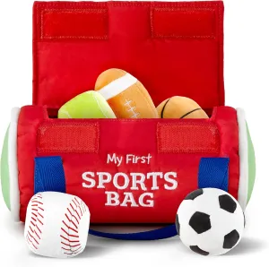 Kidaddle Baby's First Sports Bag: Plush Sensory Balls for Baby, Toddler Sports Bag with Rattling Football, Squeaky Soccer Ball, Crinkle Baseball Toy and More!