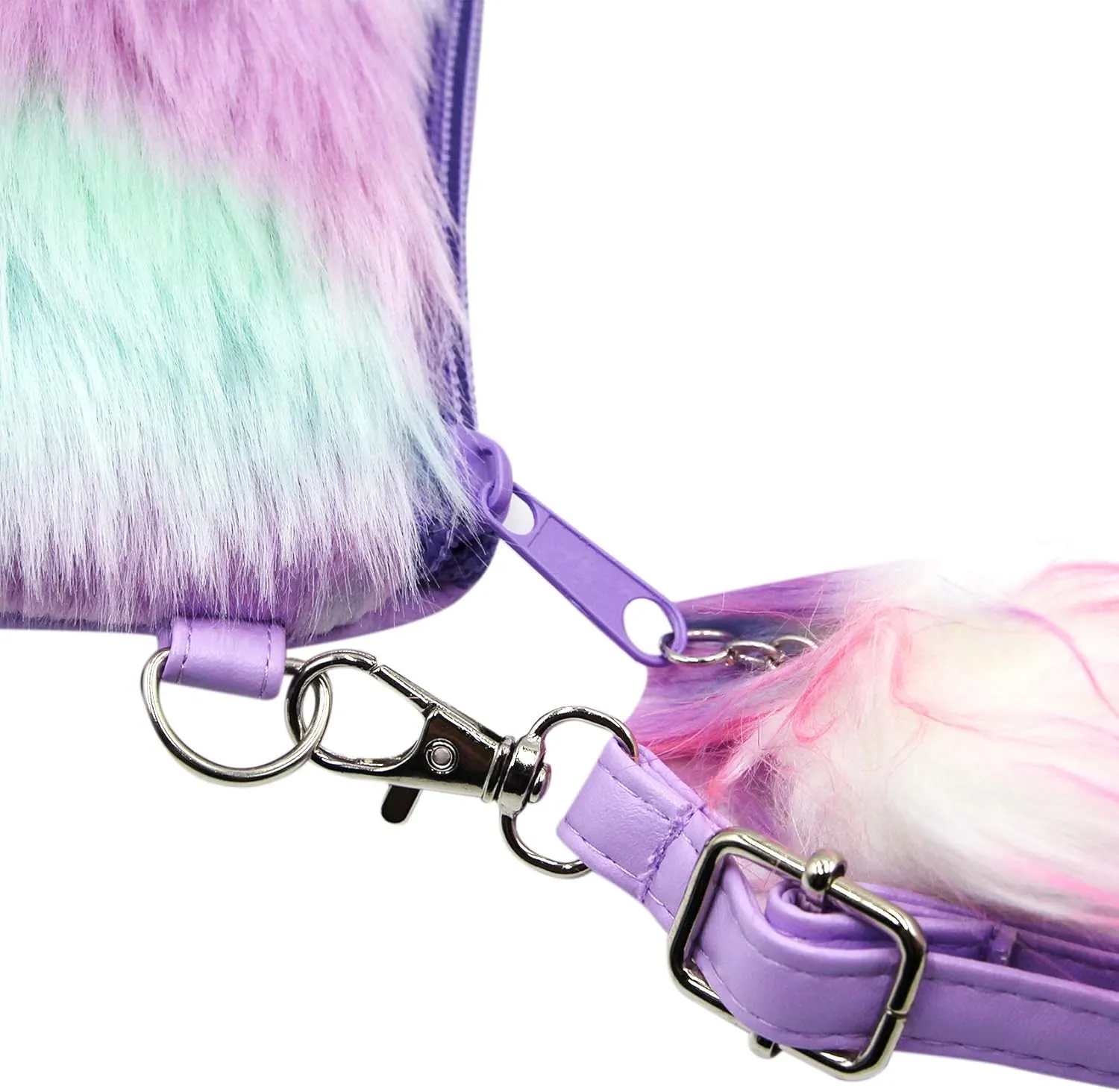 Kids Girls Fluffy Crossbody Purse Fuzzy Bag Plush Tie Dye Rainbow Shoulder Bag Handbag Wallet