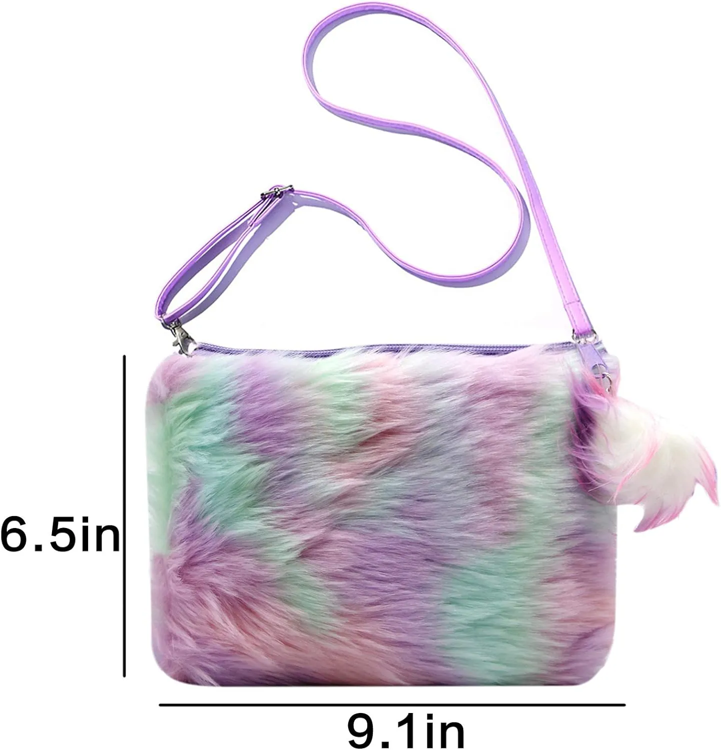 Kids Girls Fluffy Crossbody Purse Fuzzy Bag Plush Tie Dye Rainbow Shoulder Bag Handbag Wallet