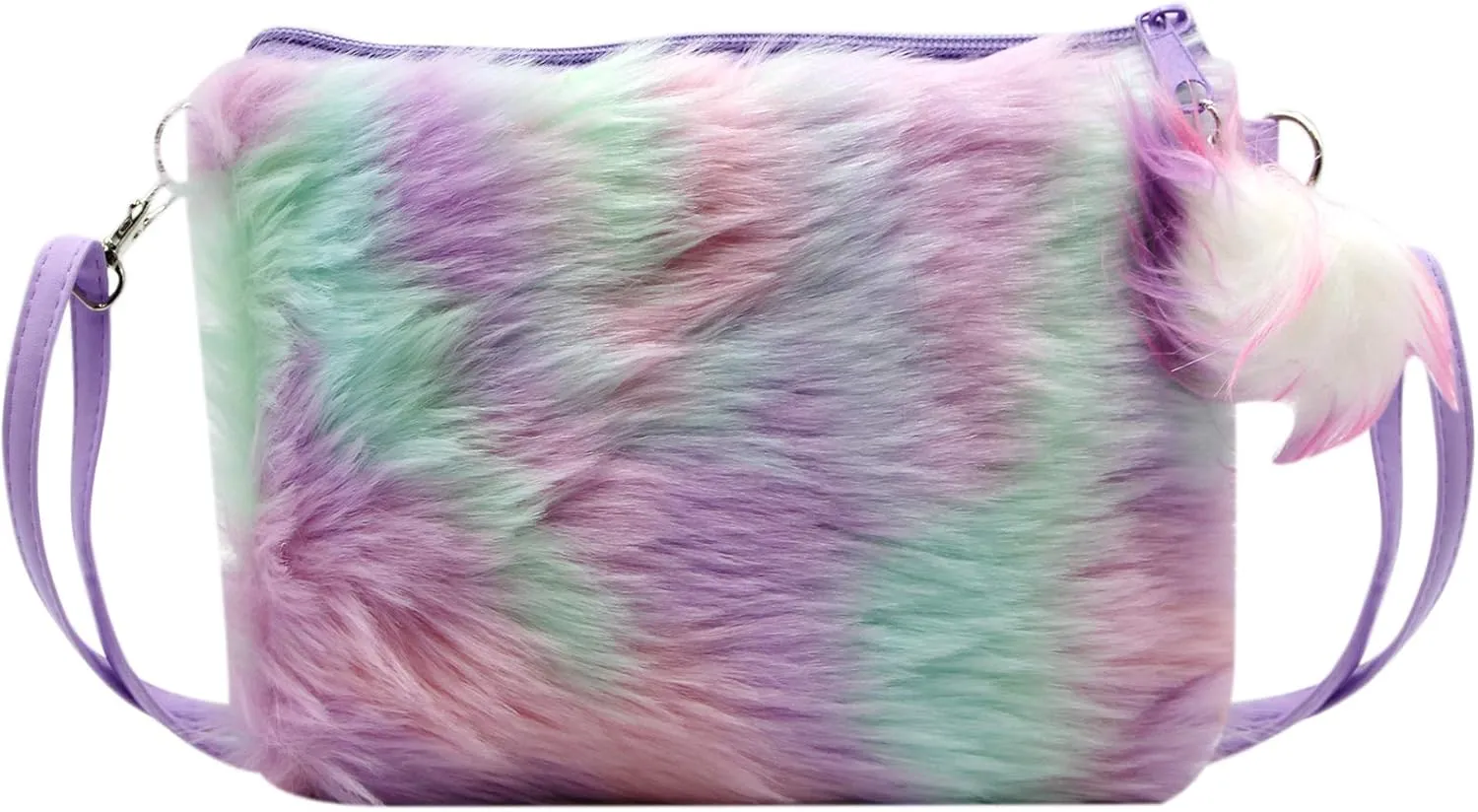 Kids Girls Fluffy Crossbody Purse Fuzzy Bag Plush Tie Dye Rainbow Shoulder Bag Handbag Wallet