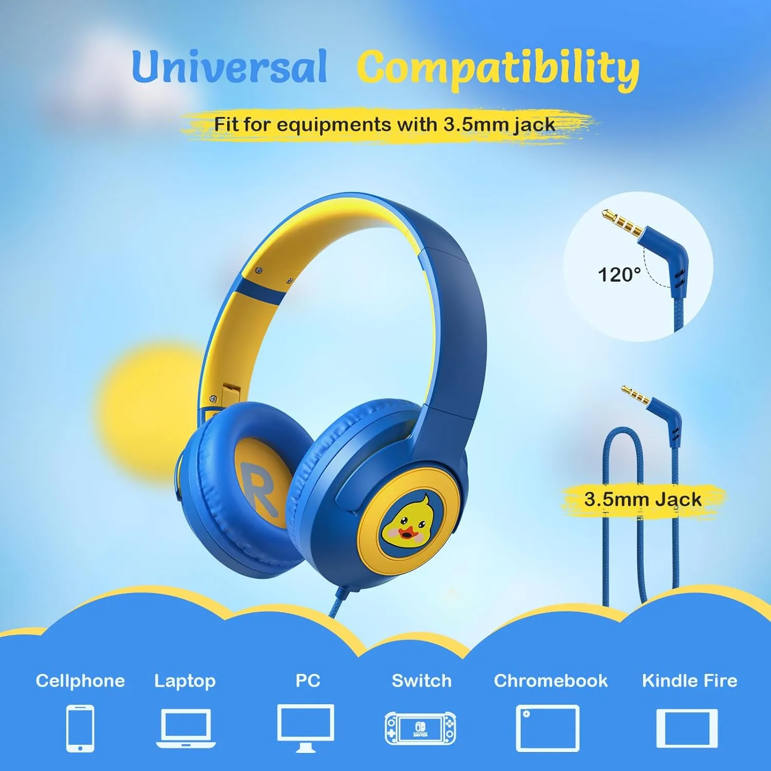 Kids Headphones Wired with Microphone, Volume Limited to 85/94dB Earphone for Boys & Girls, Foldable 3.5mm Jack Headset for School & Travel, Includes Portable Case