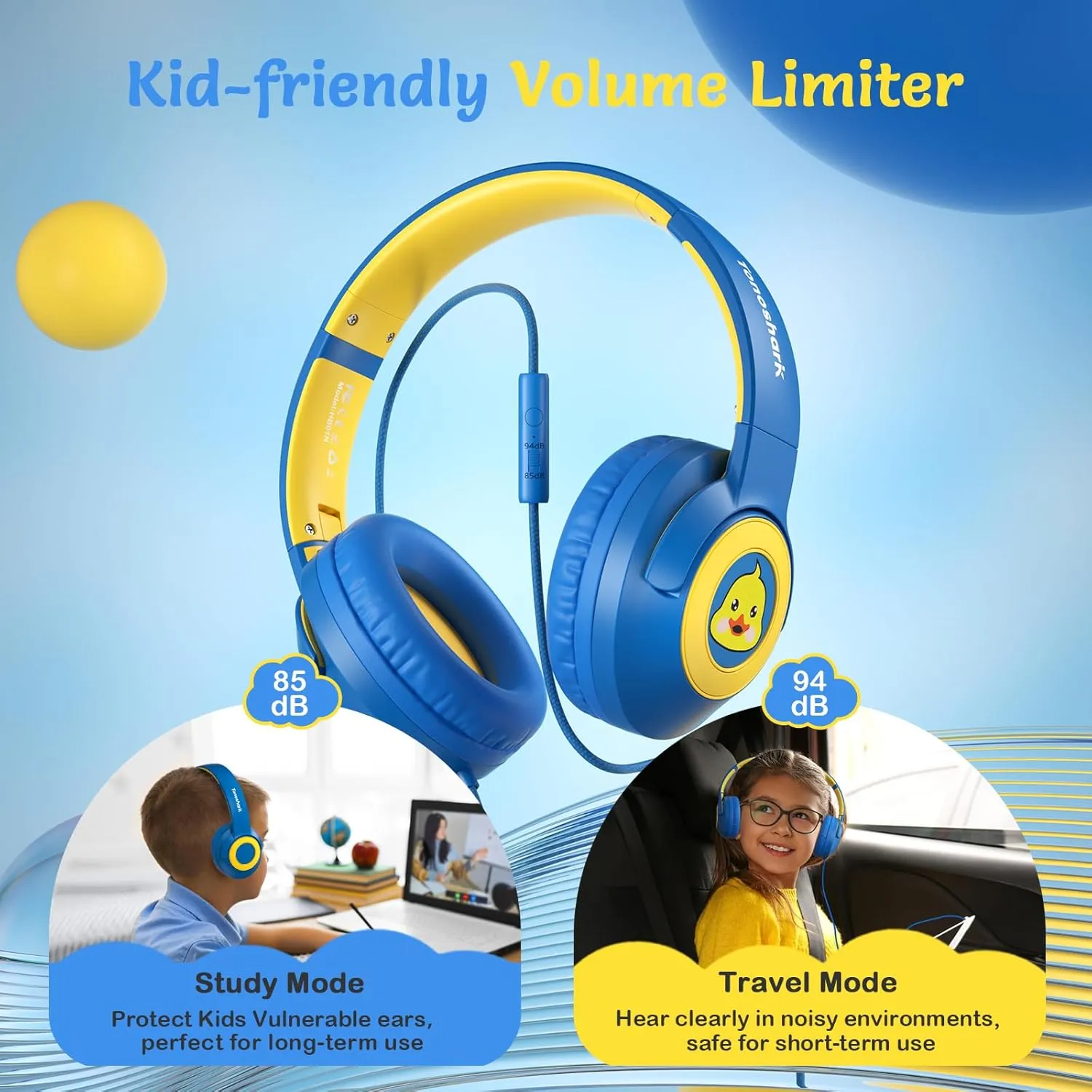 Kids Headphones Wired with Microphone, Volume Limited to 85/94dB Earphone for Boys & Girls, Foldable 3.5mm Jack Headset for School & Travel, Includes Portable Case
