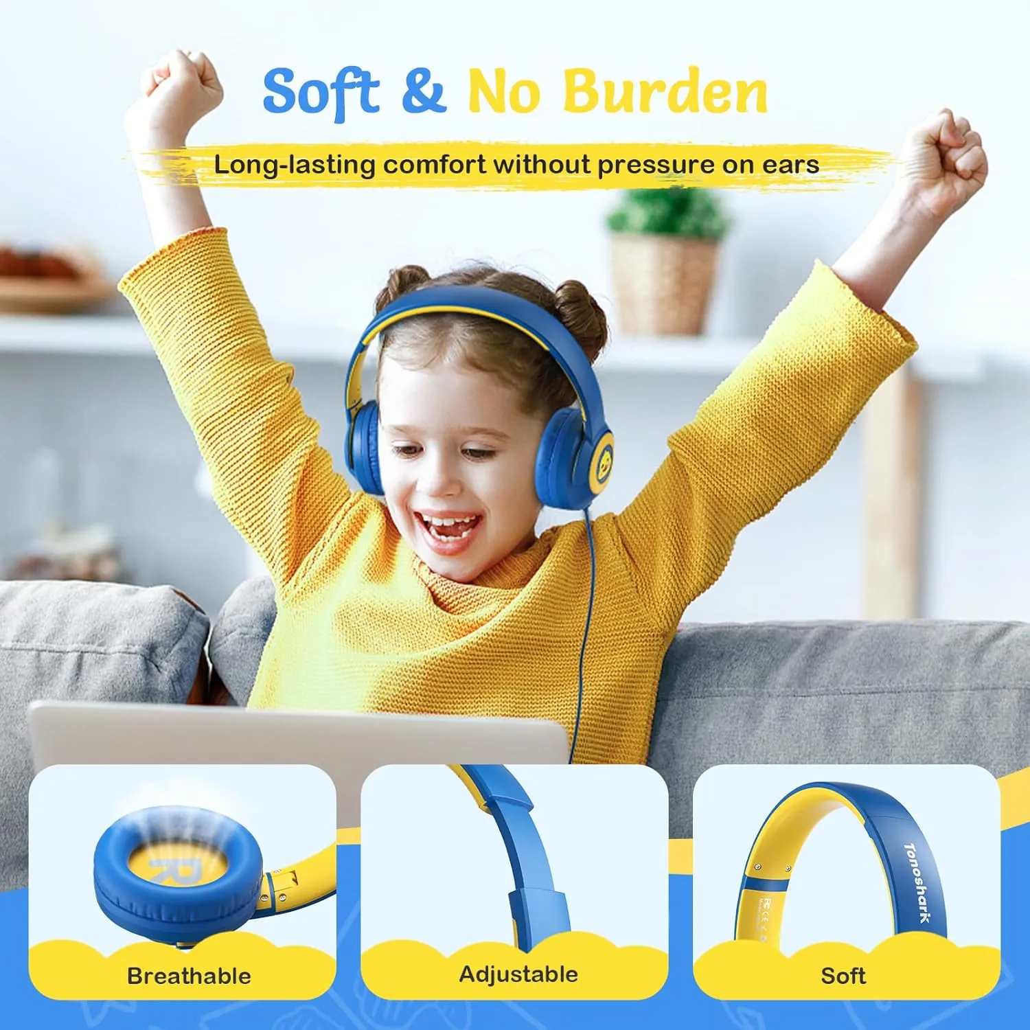 Kids Headphones Wired with Microphone, Volume Limited to 85/94dB Earphone for Boys & Girls, Foldable 3.5mm Jack Headset for School & Travel, Includes Portable Case