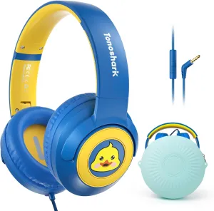 Kids Headphones Wired with Microphone, Volume Limited to 85/94dB Earphone for Boys & Girls, Foldable 3.5mm Jack Headset for School & Travel, Includes Portable Case