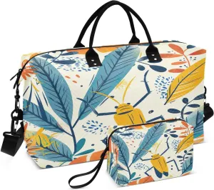 Kigai Grasshoppers and Leaves Foldable Travel Duffel Bags,Sports Duffel Bags for Men Women,Weekender Overnight Bag Gym Tote Bag with Toiletry Bag