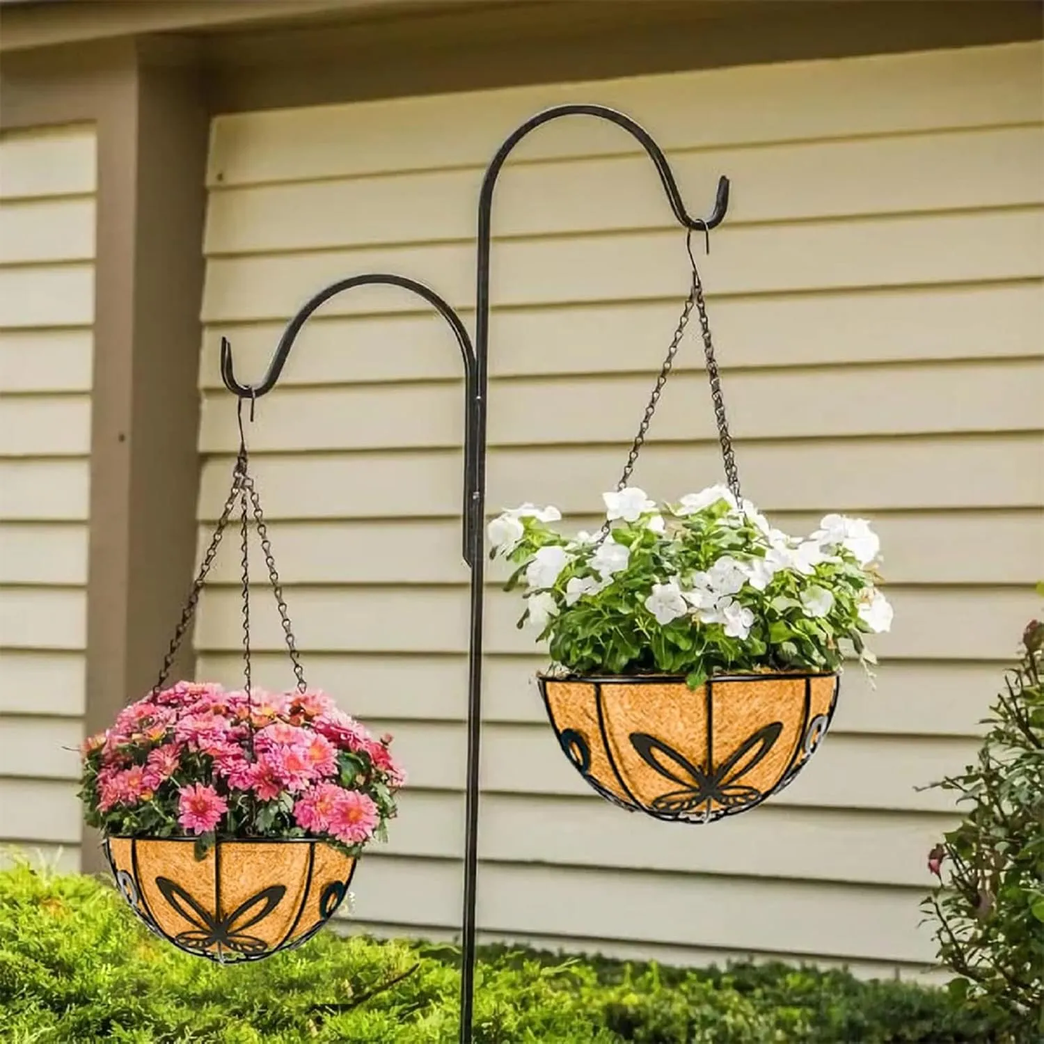 Kingbuy Metal Hanging Planter Basket with Coconut Fiber Liner Chain Wire Plant Holder 10 Inch Flower Pot for Indoor Outdoor Decor, Butterfly Pattern, 2 Pack