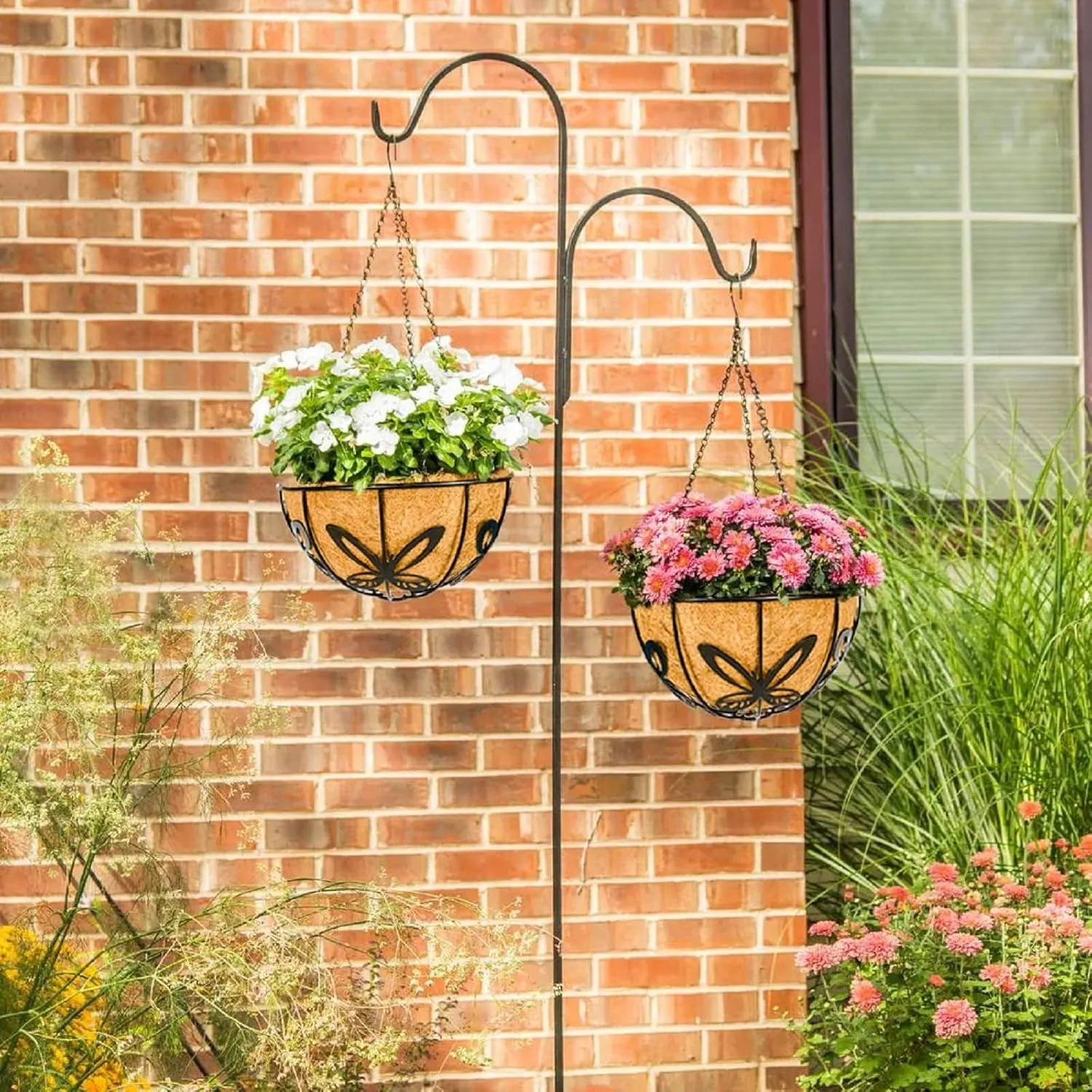 Kingbuy Metal Hanging Planter Basket with Coconut Fiber Liner Chain Wire Plant Holder 10 Inch Flower Pot for Indoor Outdoor Decor, Butterfly Pattern, 2 Pack